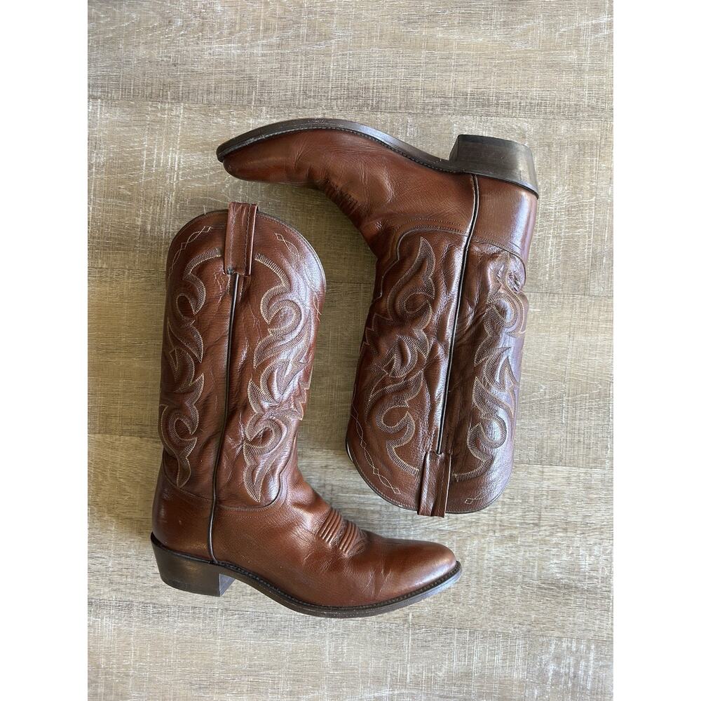 Dan Post Cowboy Boots Mens 11 D Brown Leather Snip Toe Western Pull On
